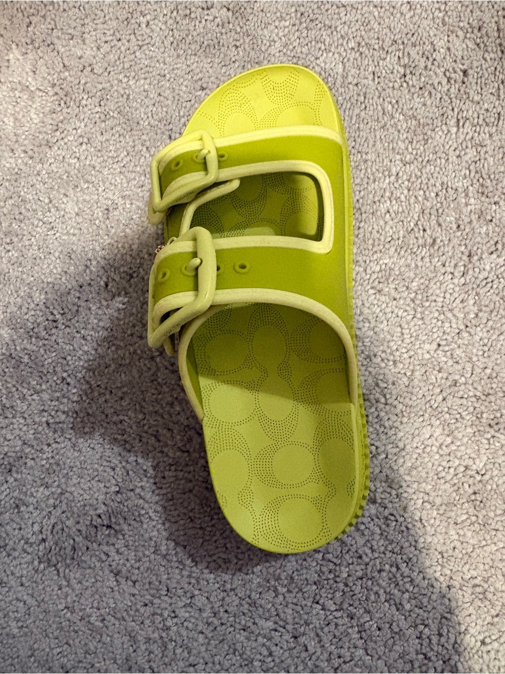 Coach Kids Neon Lime Double Buckle Slide Sandals - Picture 5 of 5